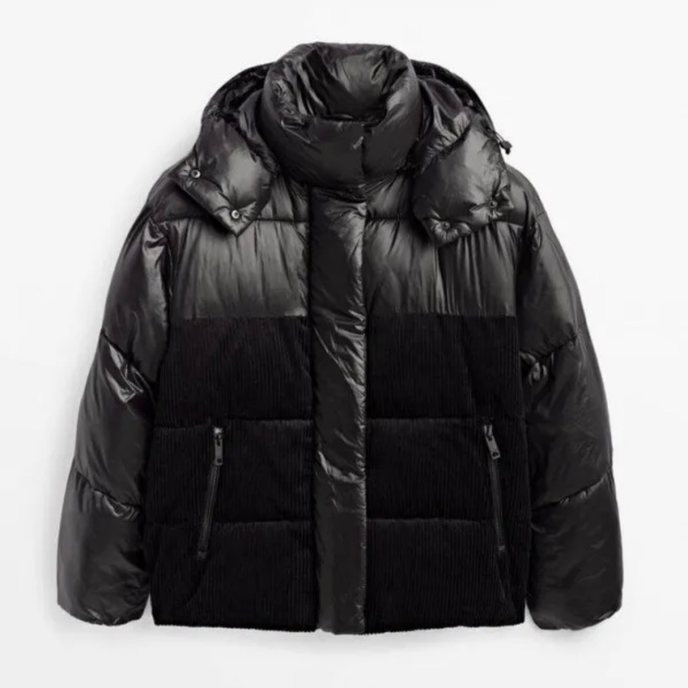 Massimo Dutti Black Two-Texture Puffer Jacket